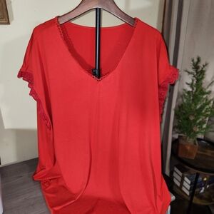 SHEIN Red Lace Trim Blouse